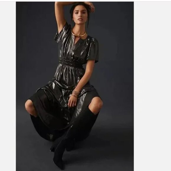 Anthropologie The Somerset Metallic Maxi Dress Size Small Witchy Goth Holiday - Picture 2 of 15